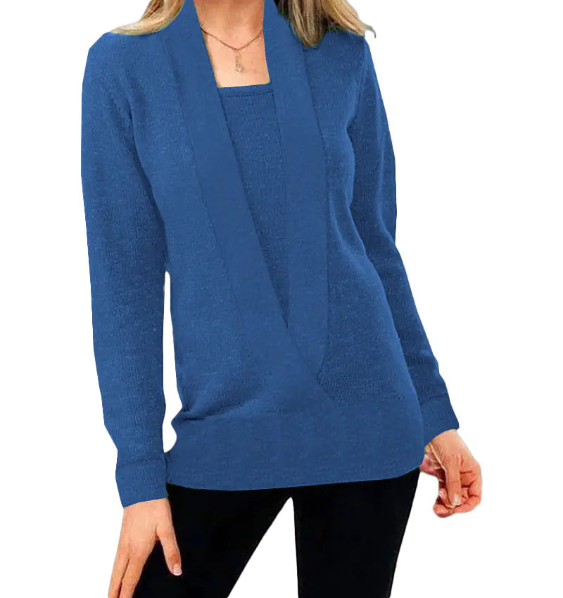 Knitted Solid Color Deep V-Neck Long Sleeve Sweater