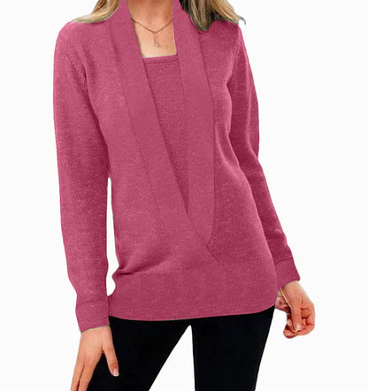 Knitted Solid Color Deep V-Neck Long Sleeve Sweater