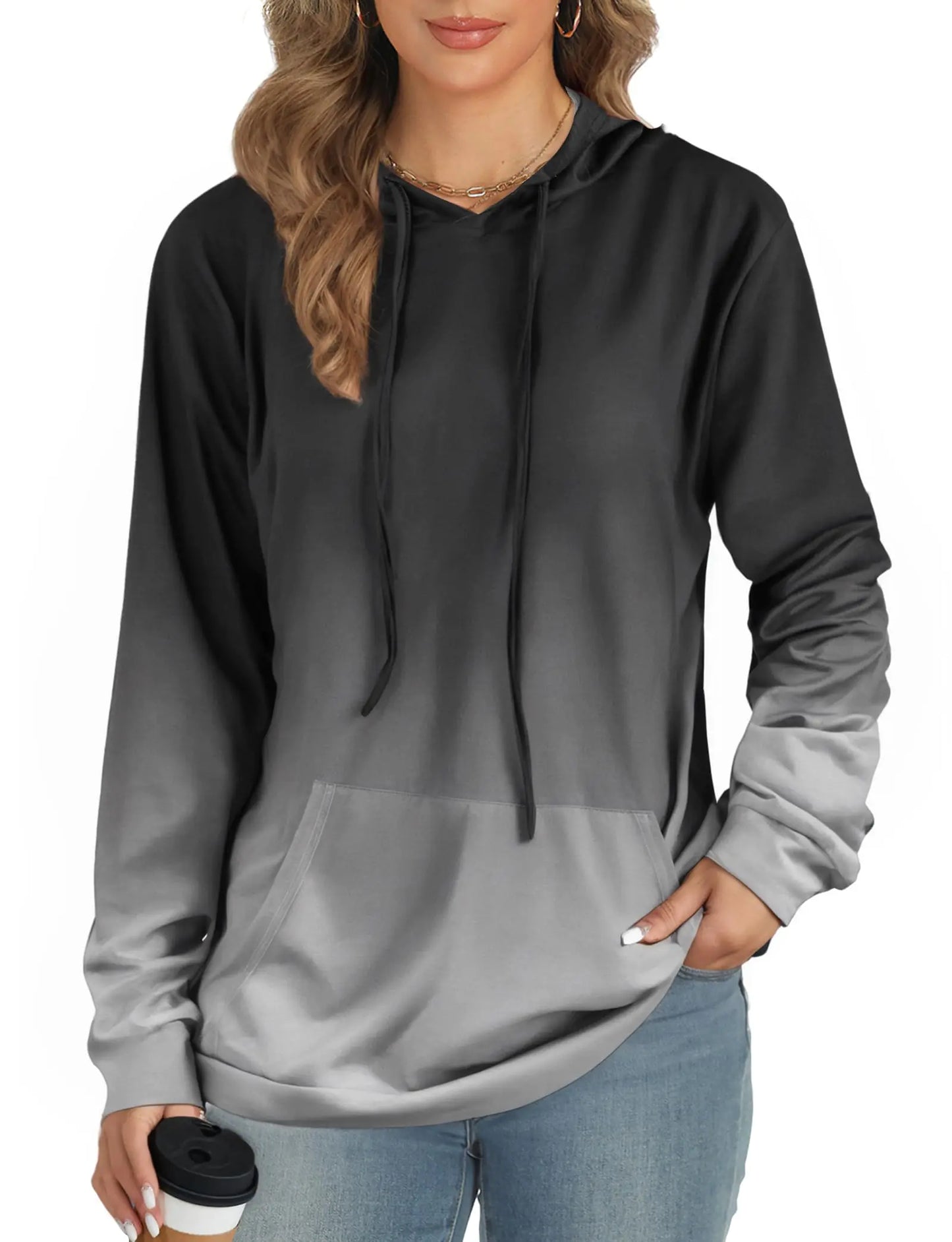 AURUZA Hoodies for Women with Pocket Long Sleeve Sweatshirt Women Pullover Tops Women Causal Loose Fit Pullover Tunic Top Fall Clothes(Grey L)