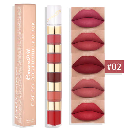 Waterproof 5 Color Matte Lip Gloss with Bamboo Joint