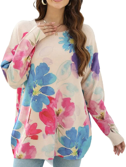 WINRKERY Sweaters for Women Oversized Sweaters Casual Boho Clothes Knit Tops Trendy Graphic Sweater (MFlowers)