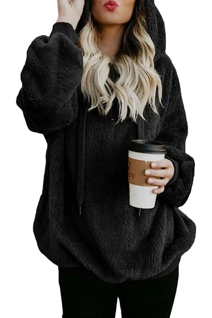 KINGFEN Black Hoodie Sweatshirts for Women Sudaderas para Mujer Plus Size Clothes Sherpa Hoodie Sweaters for Women Plus Size Womens Sherpa Fleece Hoodie Fall Clothes for Women Black Medium