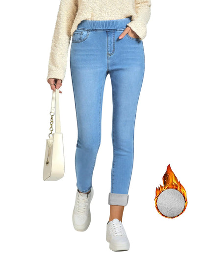 GRAPENT Women Fleece-Lined Jeans Women Cute Clothes for Women Womens High Waisted Pants Warm Clothes High Waist Jeggings Color Cool Blue Large Size 12 Size 14